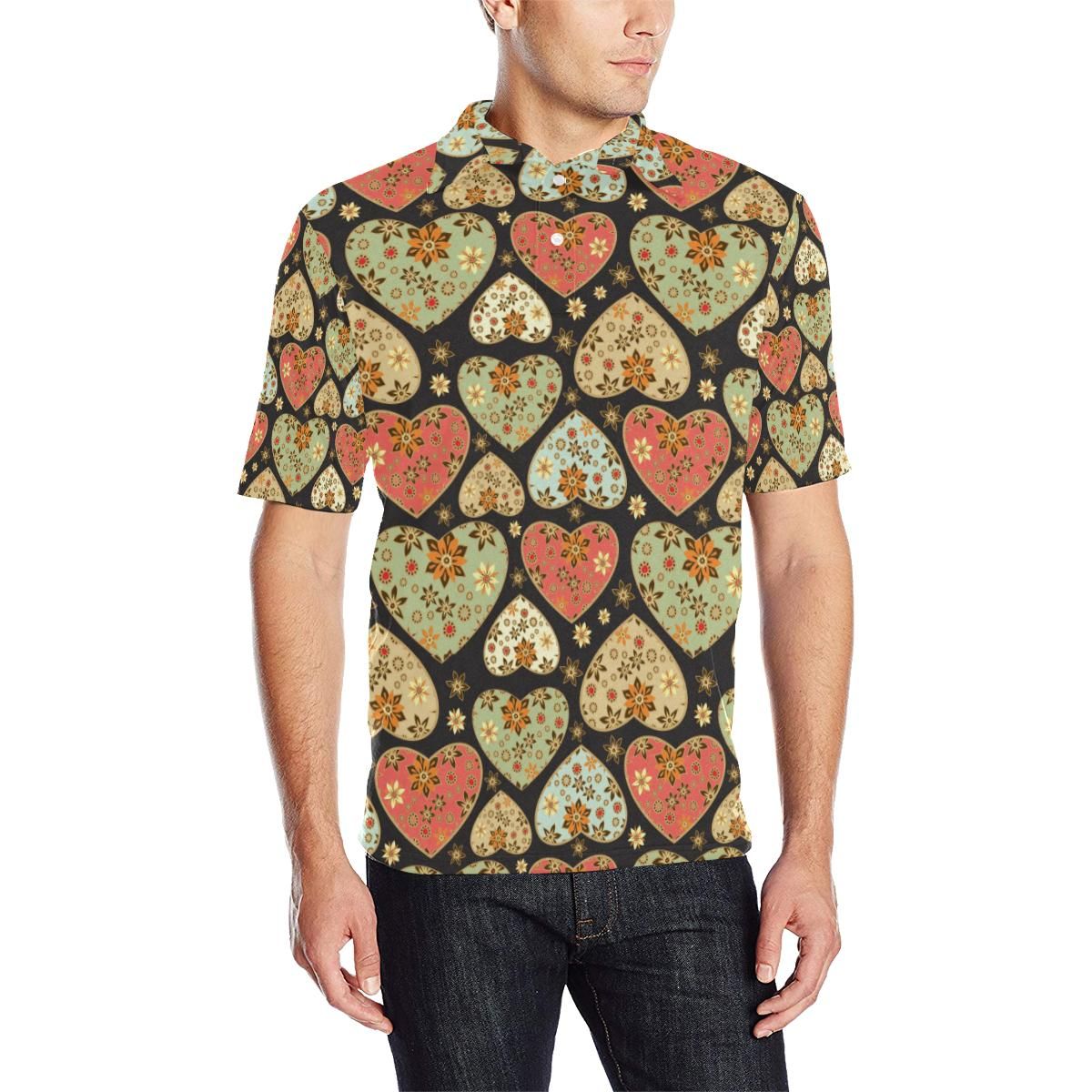 Heart Boho Pattern Print Design He04 Men Polo Shirt Heart Boho Pattern Print Design He04 Men Polo Shirt