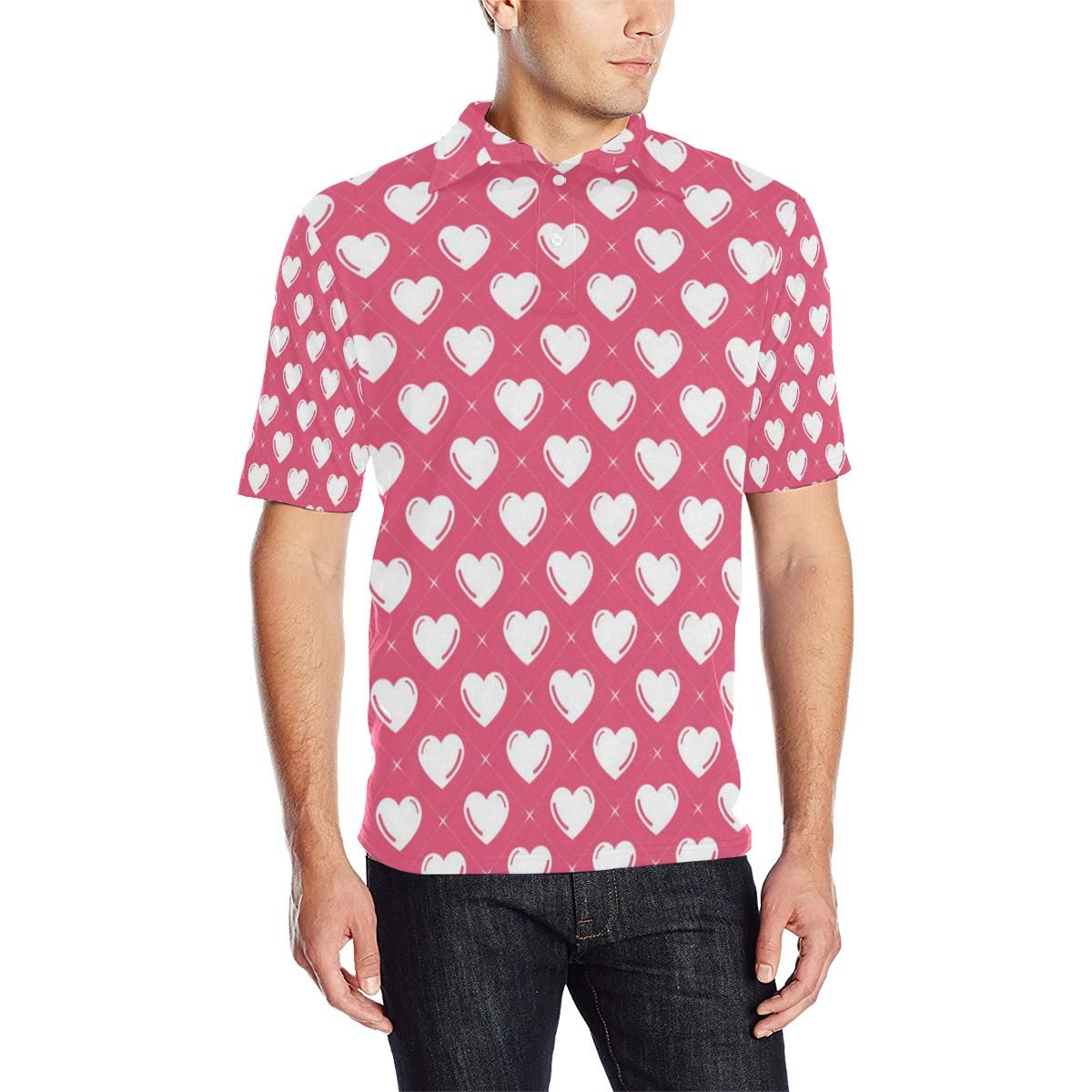 Heart Pattern Print Design He07 Men Polo Shirt Heart Pattern Print Design He07 Men Polo Shirt