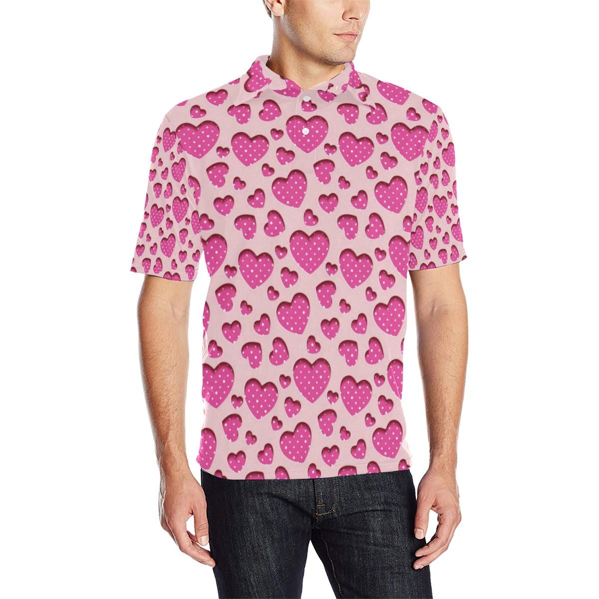 Heart Pink Pattern Print Design He06 Men Polo Shirt Heart Pink Pattern Print Design He06 Men Polo Shirt