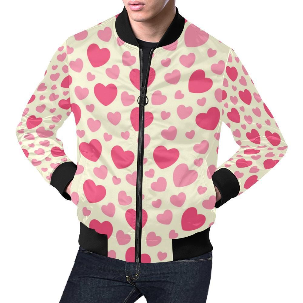 Heart Print Pattern Mens Bomber Jacket Heart Print Pattern Mens Bomber Jacket