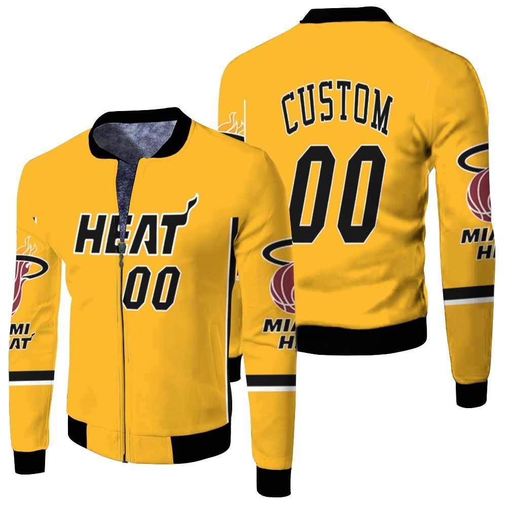 Heat 2020-21 Earned Edition Yellow Personalized Jersey Inspired Bomber Jacket Heat 2020-21 Earned Edition Yellow Personalized Jersey Inspired Bomber Jacket