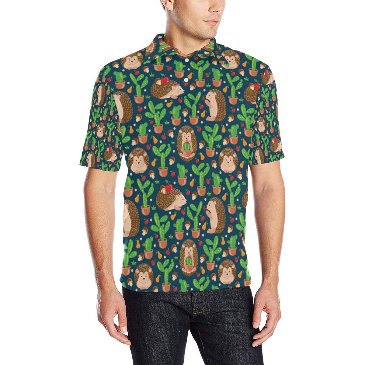 Hedgehog Cactus Pattern Print Design 04 Men Polo Shirt Hedgehog Cactus Pattern Print Design 04 Men Polo Shirt