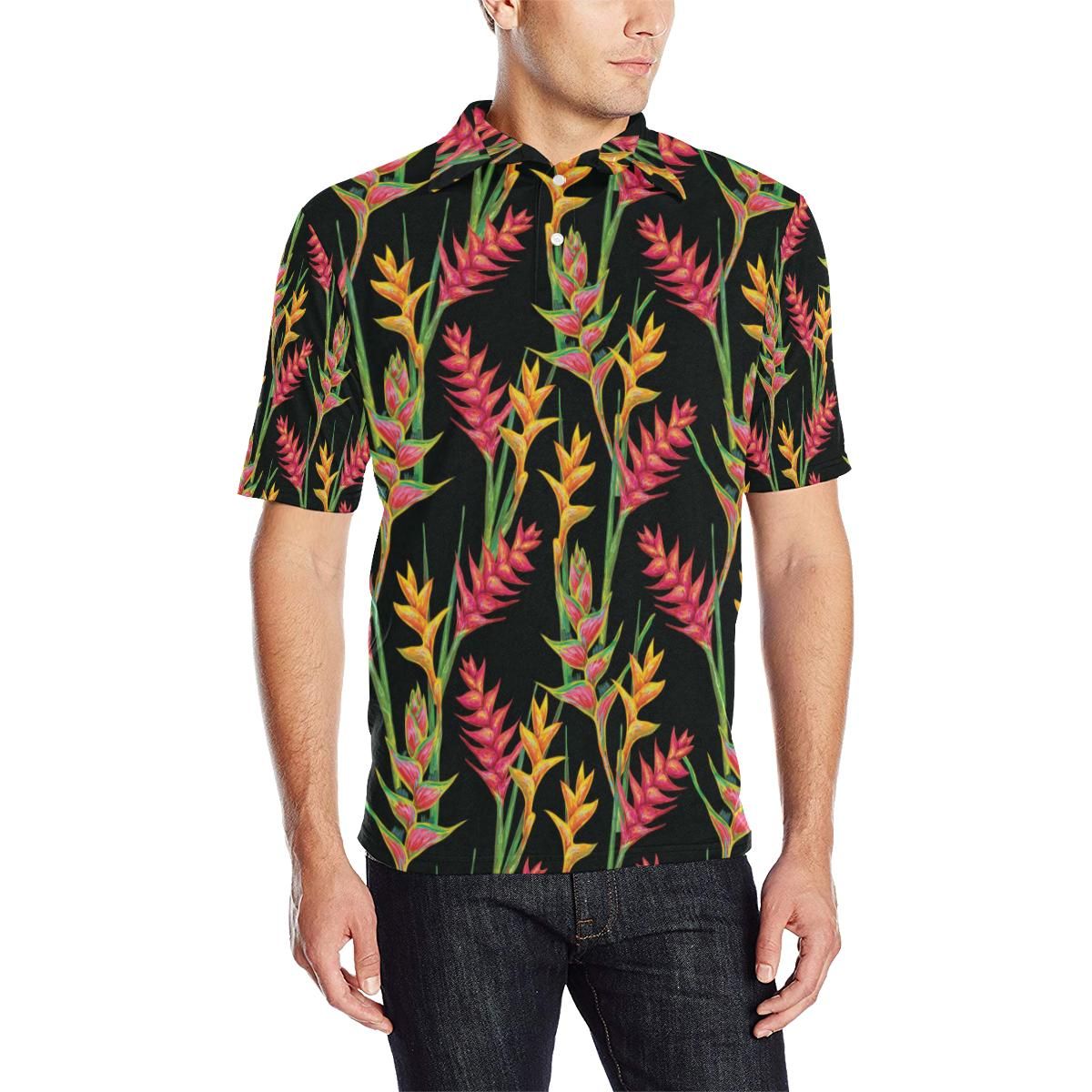 Heliconia Pattern Print Design Hl01 Men Polo Shirt Heliconia Pattern Print Design Hl01 Men Polo Shirt