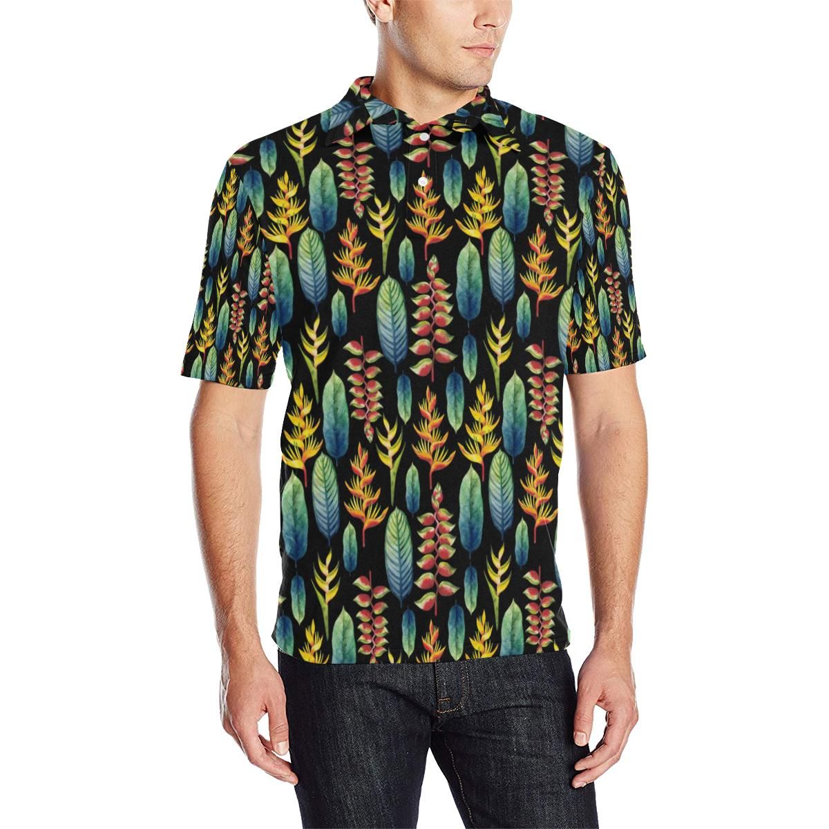 Heliconia Pattern Print Design Hl03 Men Polo Shirt Heliconia Pattern Print Design Hl03 Men Polo Shirt