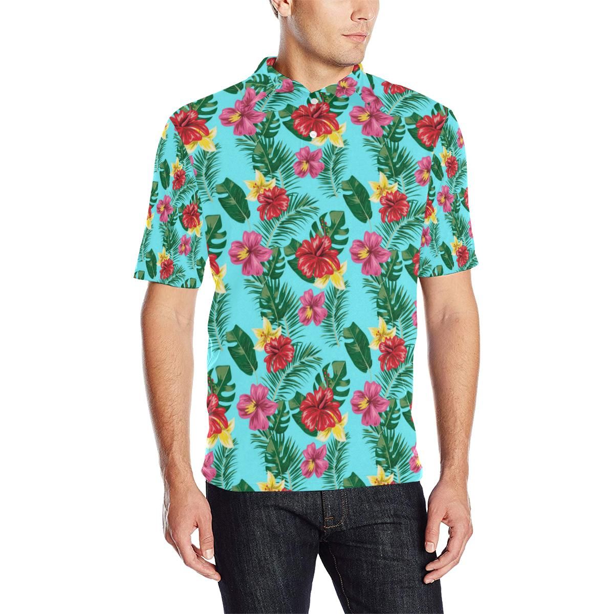 Hibiscus Hawaiian Flower Men Polo Shirt Hibiscus Hawaiian Flower Men Polo Shirt