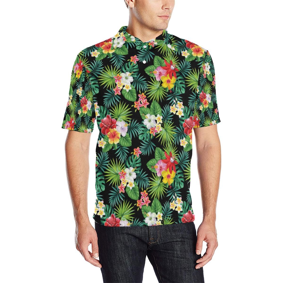 Hibiscus Hawaiian Flower Tropical Men Polo Shirt Hibiscus Hawaiian Flower Tropical Men Polo Shirt