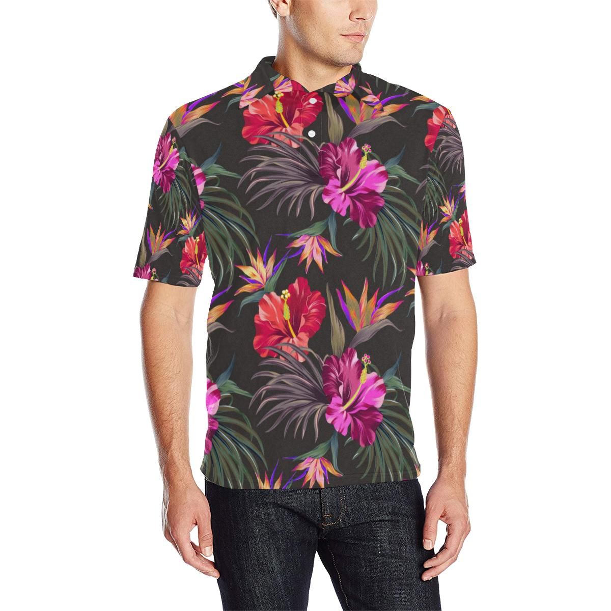 Hibiscus Pattern Print Design Hb014 Men Polo Shirt Hibiscus Pattern Print Design Hb014 Men Polo Shirt