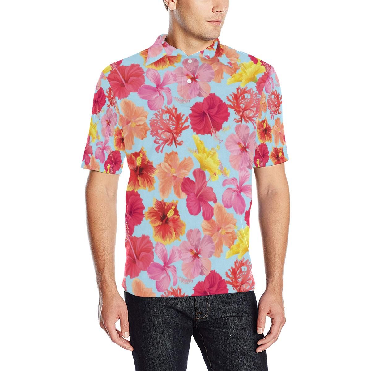 Hibiscus Pattern Print Design Hb020 Men Polo Shirt Hibiscus Pattern Print Design Hb020 Men Polo Shirt