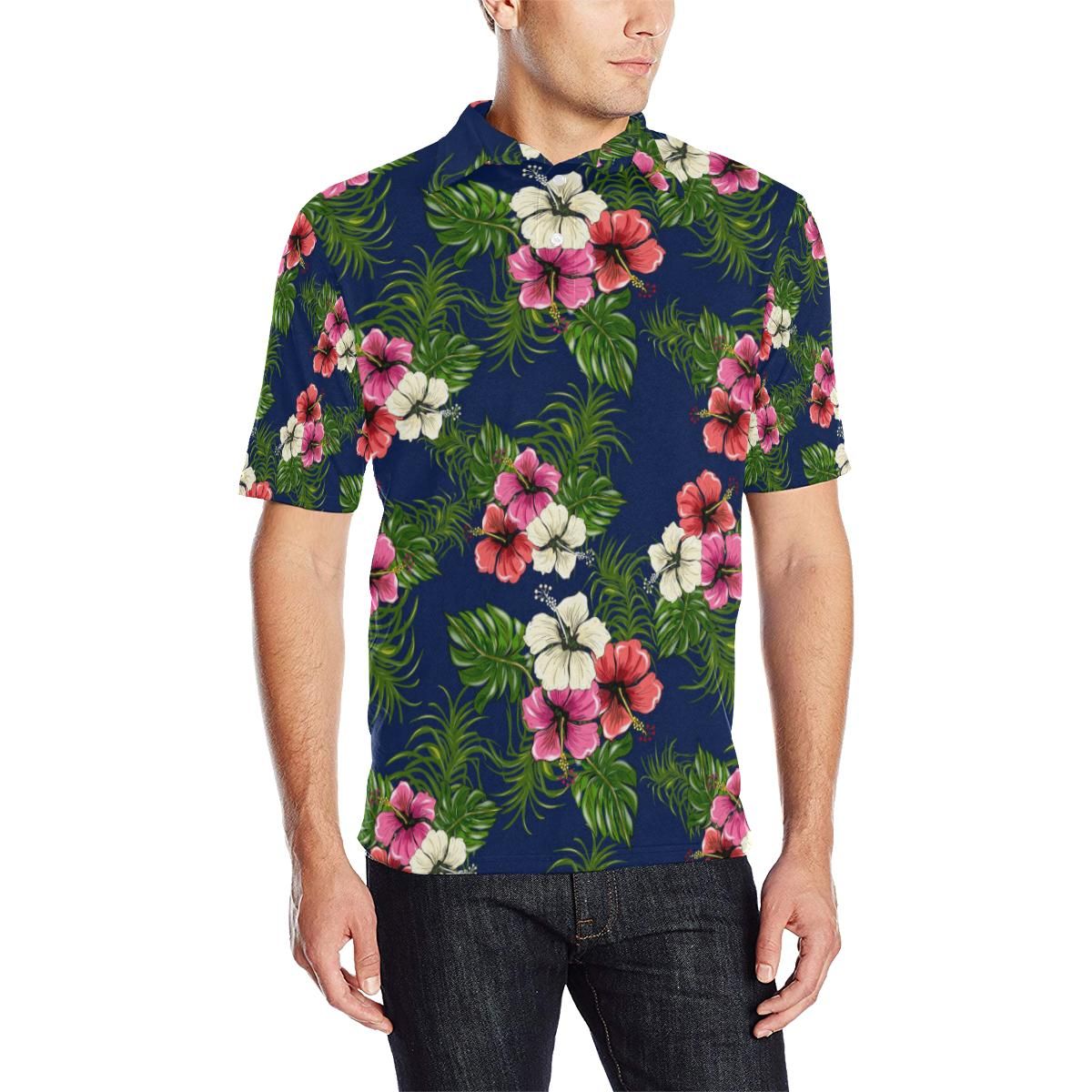 Hibiscus Pattern Print Design Hb028 Men Polo Shirt Hibiscus Pattern Print Design Hb028 Men Polo Shirt