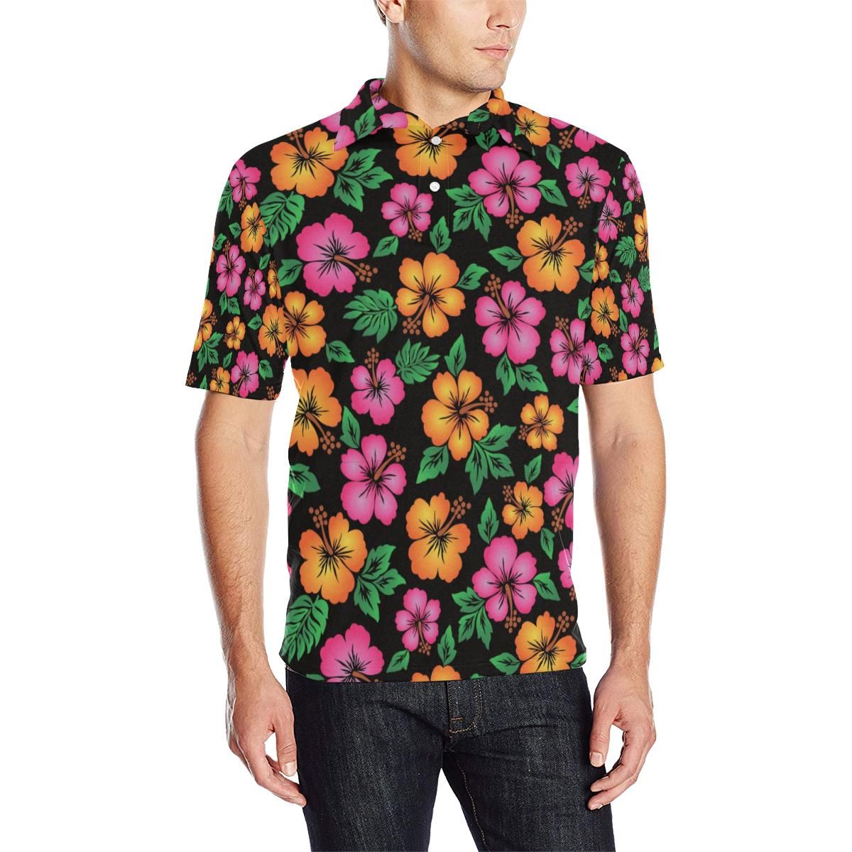 Hibiscus Pattern Print Design Hb029 Men Polo Shirt Hibiscus Pattern Print Design Hb029 Men Polo Shirt