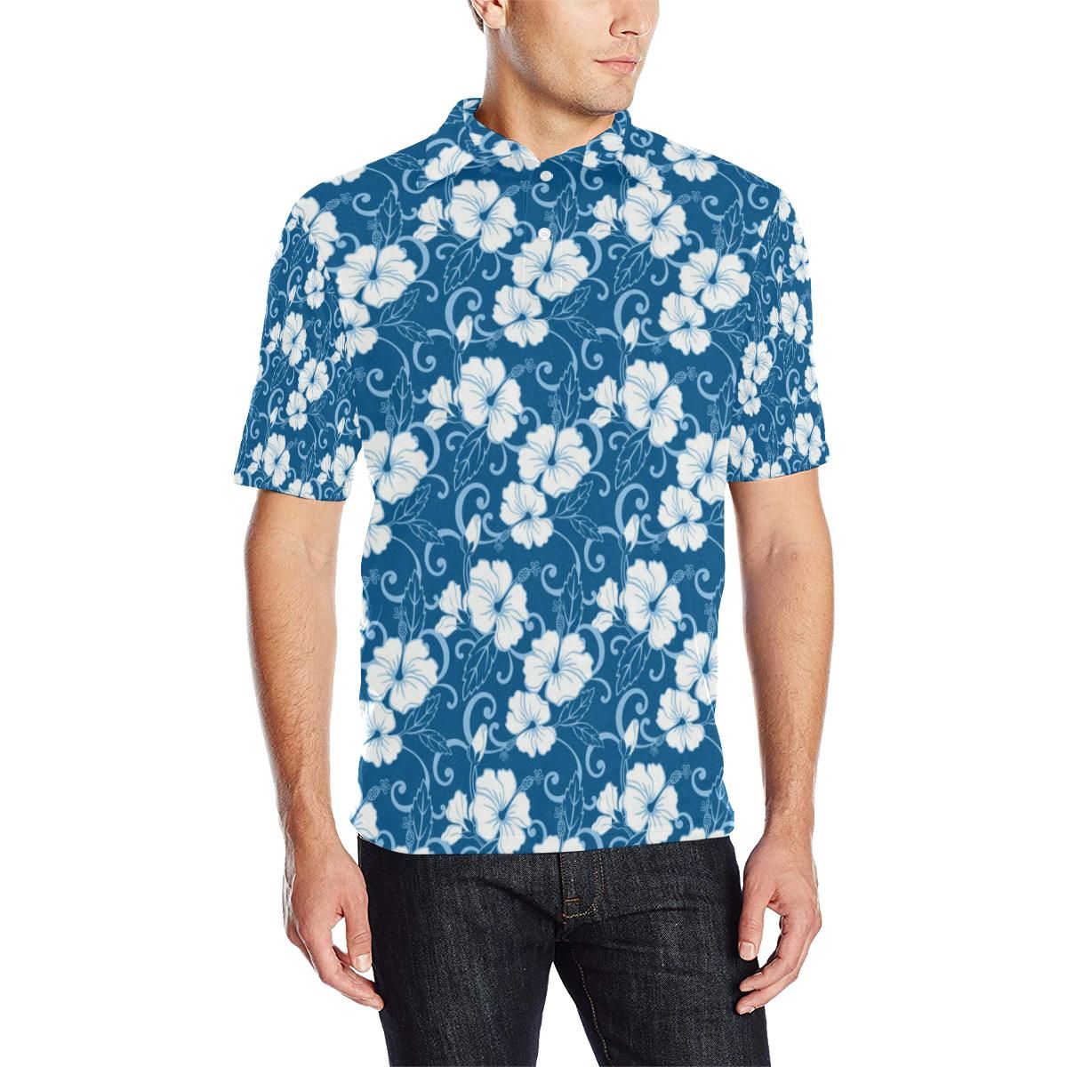 Hibiscus Pattern Print Design Hb03 Men Polo Shirt Hibiscus Pattern Print Design Hb03 Men Polo Shirt