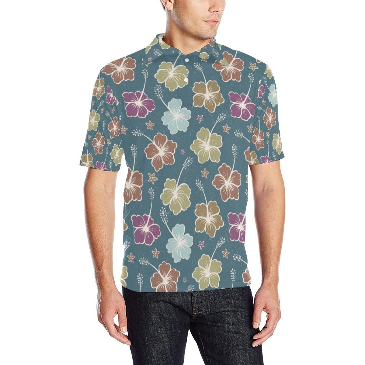 Hibiscus Pattern Print Design Hb033 Men Polo Shirt Hibiscus Pattern Print Design Hb033 Men Polo Shirt