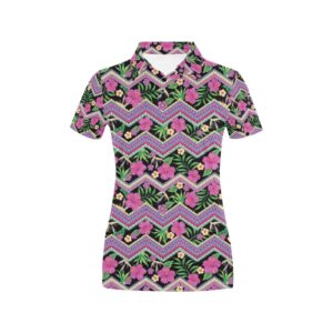 Hibiscus Pink Zigzag Line Pattern Design Lks307 Women'S Polo Shirt