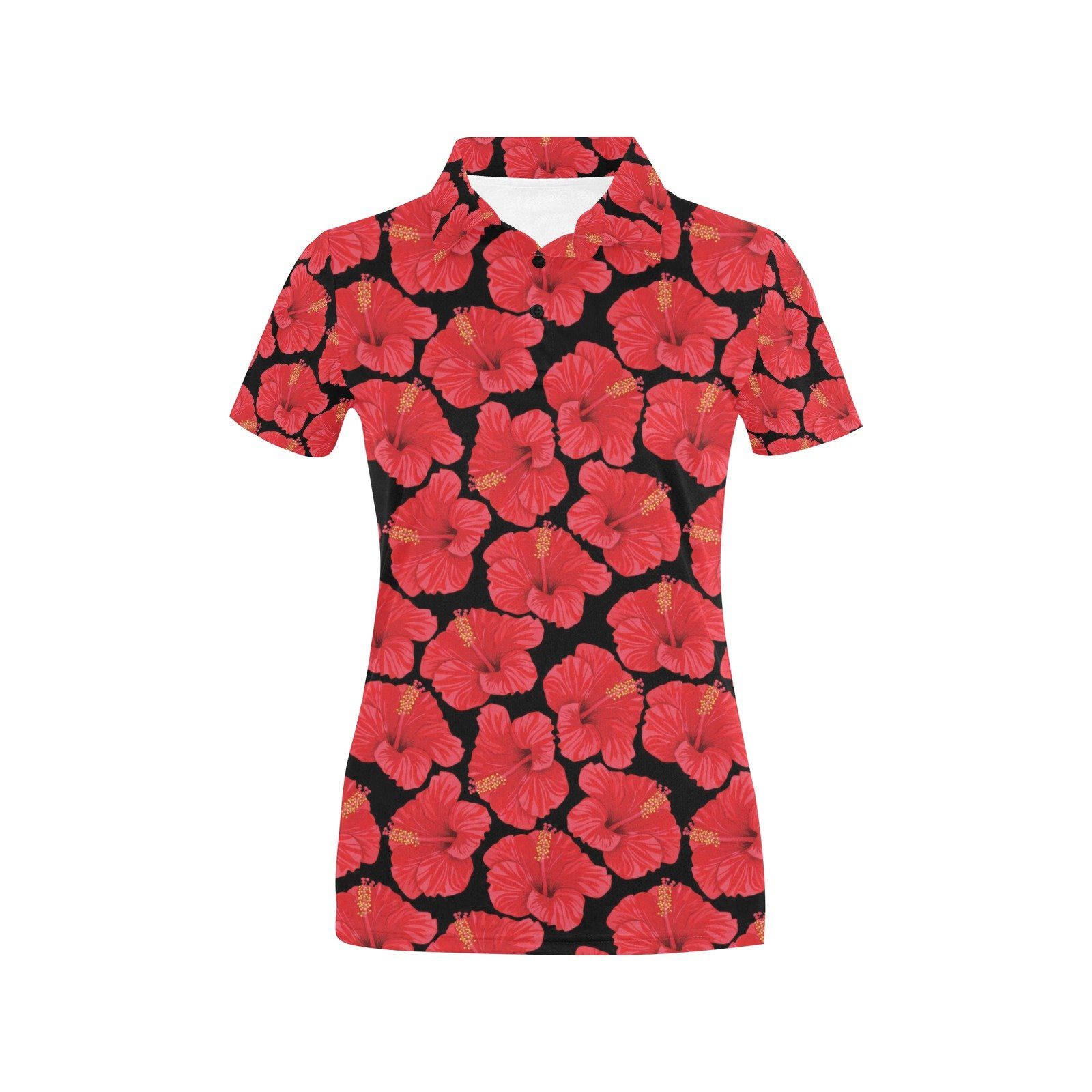 Hibiscus Red Pattern Print Design Lks306 Women'S Polo Shirt Hibiscus Red Pattern Print Design Lks306 Women'S Polo Shirt