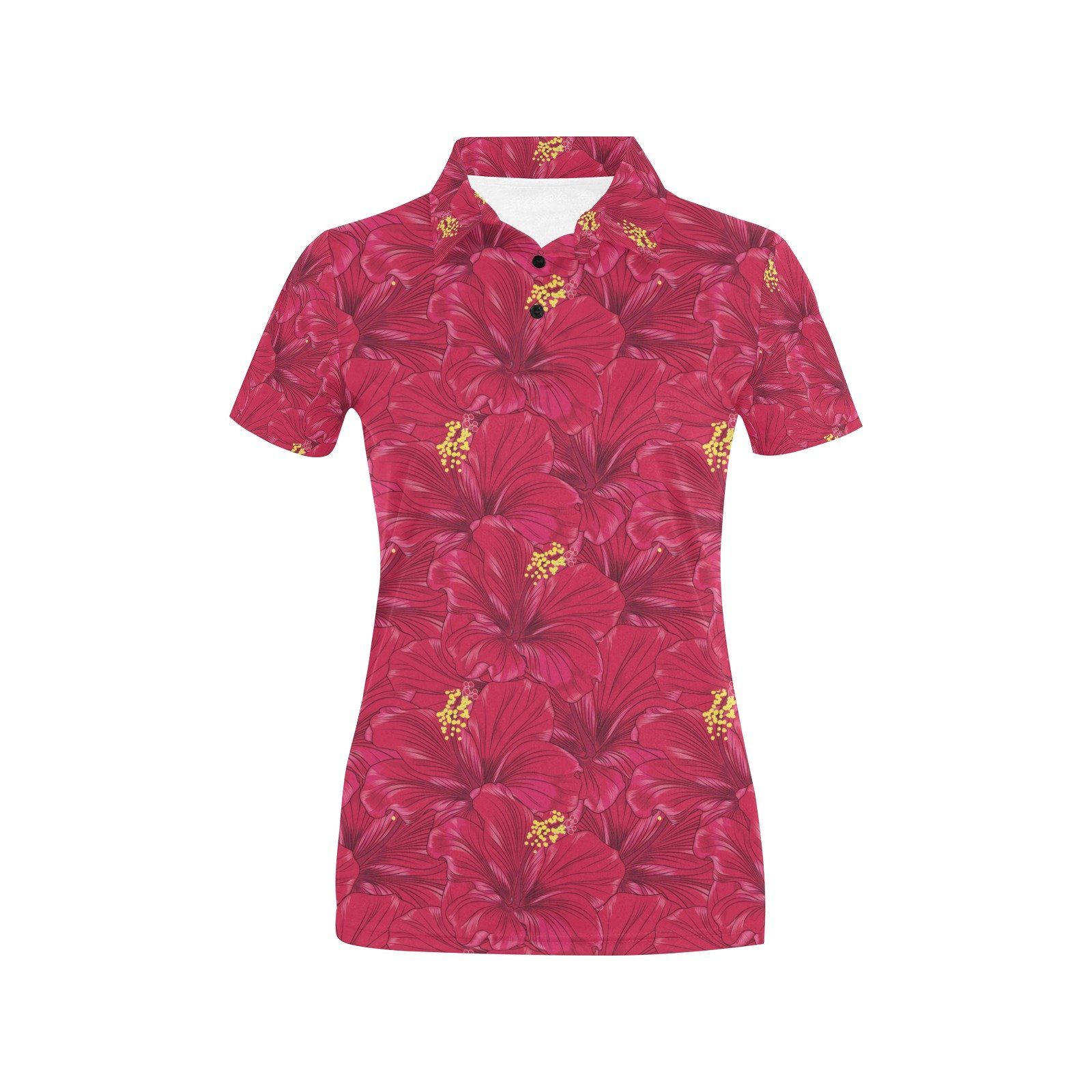 Hibiscus Red Pattern Print Lks308 Women'S Polo Shirt Hibiscus Red Pattern Print Lks308 Women'S Polo Shirt