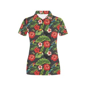 Hibiscus Red With Parrotprint Design Lks303 Women'S Polo Shirt