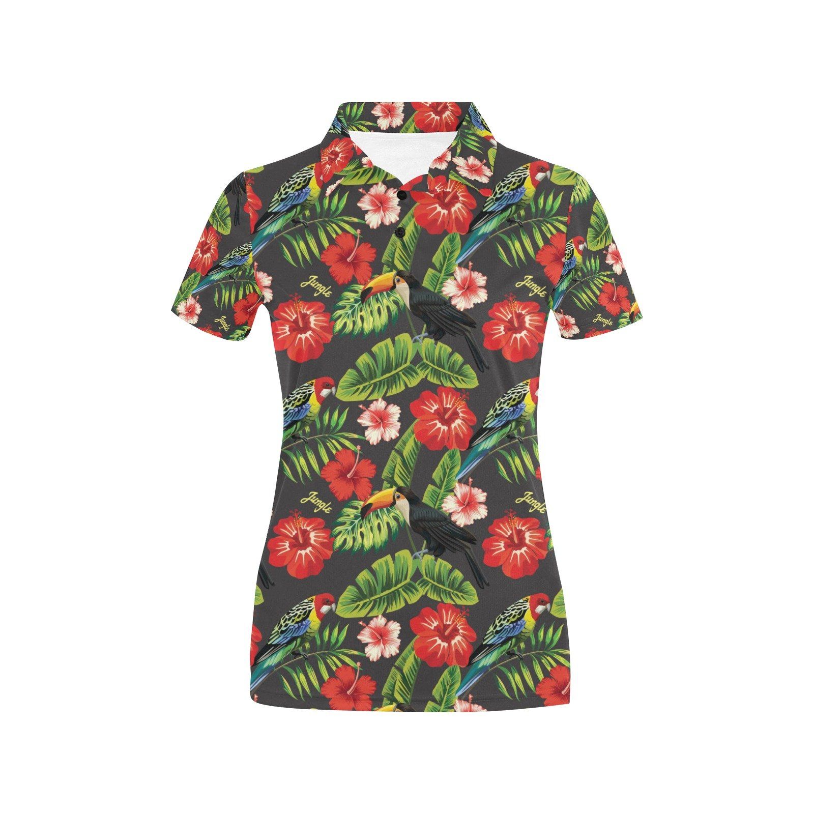 Hibiscus Red With Parrotprint Design Lks303 Women'S Polo Shirt Hibiscus Red With Parrotprint Design Lks303 Women'S Polo Shirt