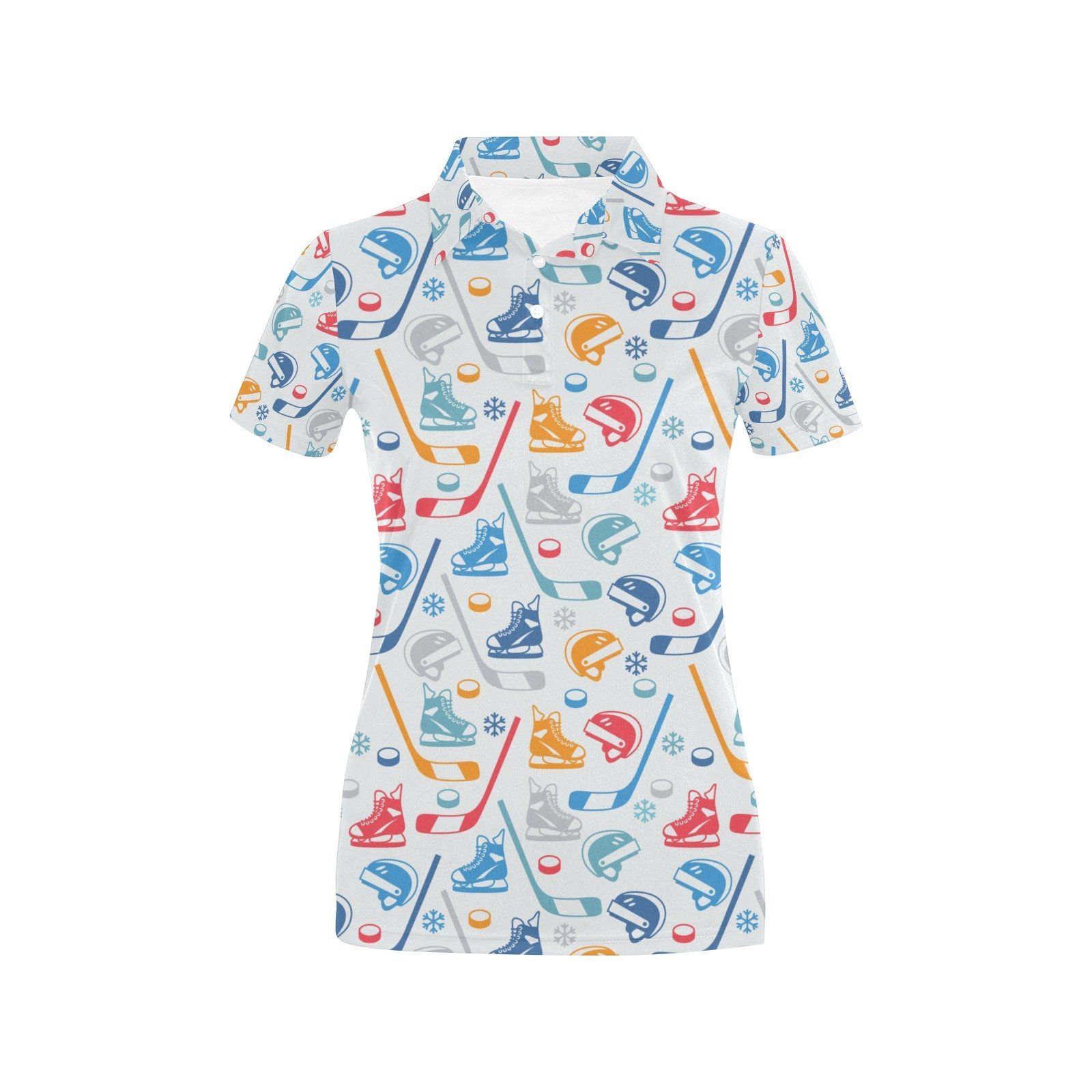 Hockey Equipment Print Design Lks301 Women'S Polo Shirt Hockey Equipment Print Design Lks301 Women'S Polo Shirt