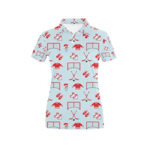 Hockey Red Equipment Print Design Lks305 Women'S Polo Shirt