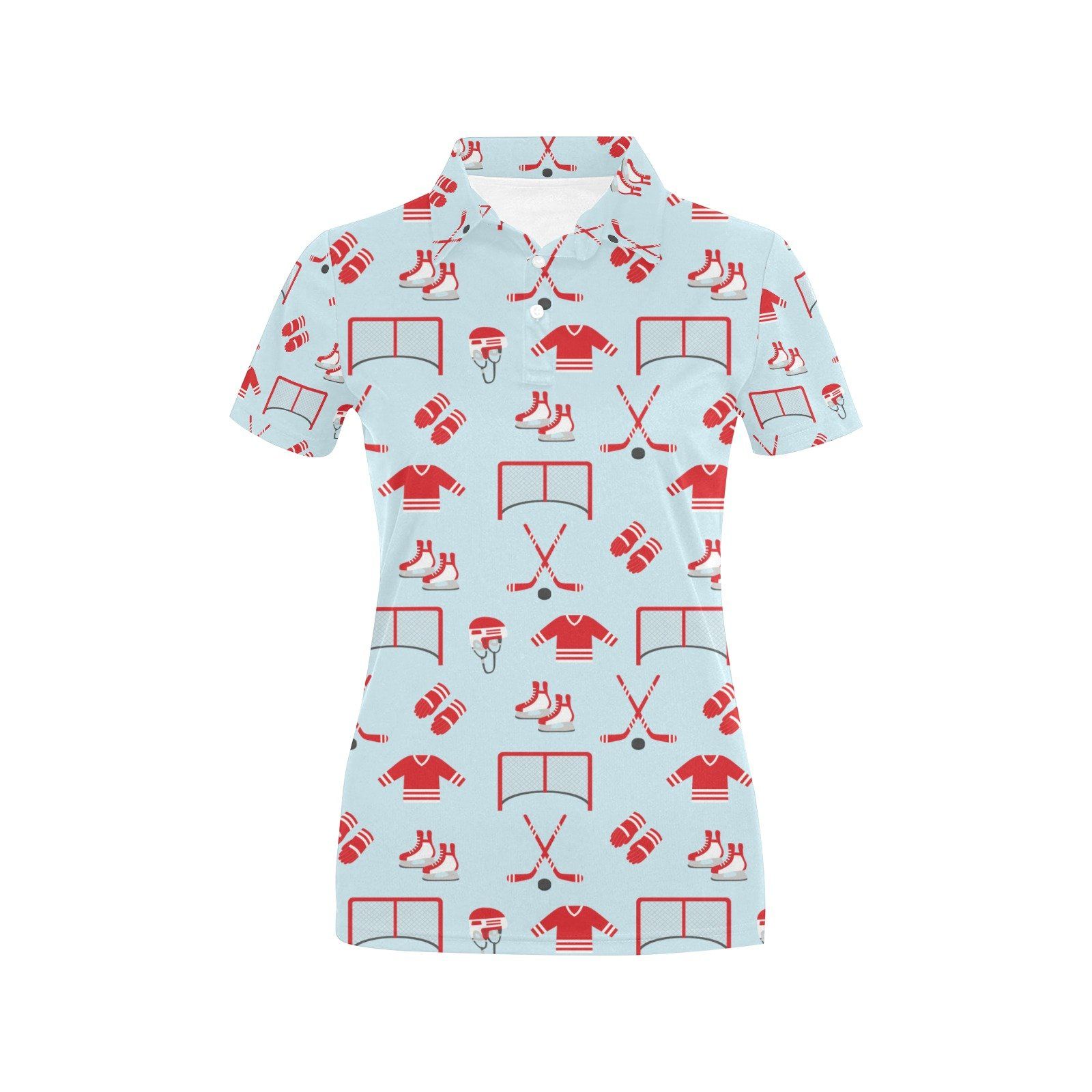 Hockey Red Equipment Print Design Lks305 Women'S Polo Shirt Hockey Red Equipment Print Design Lks305 Women'S Polo Shirt
