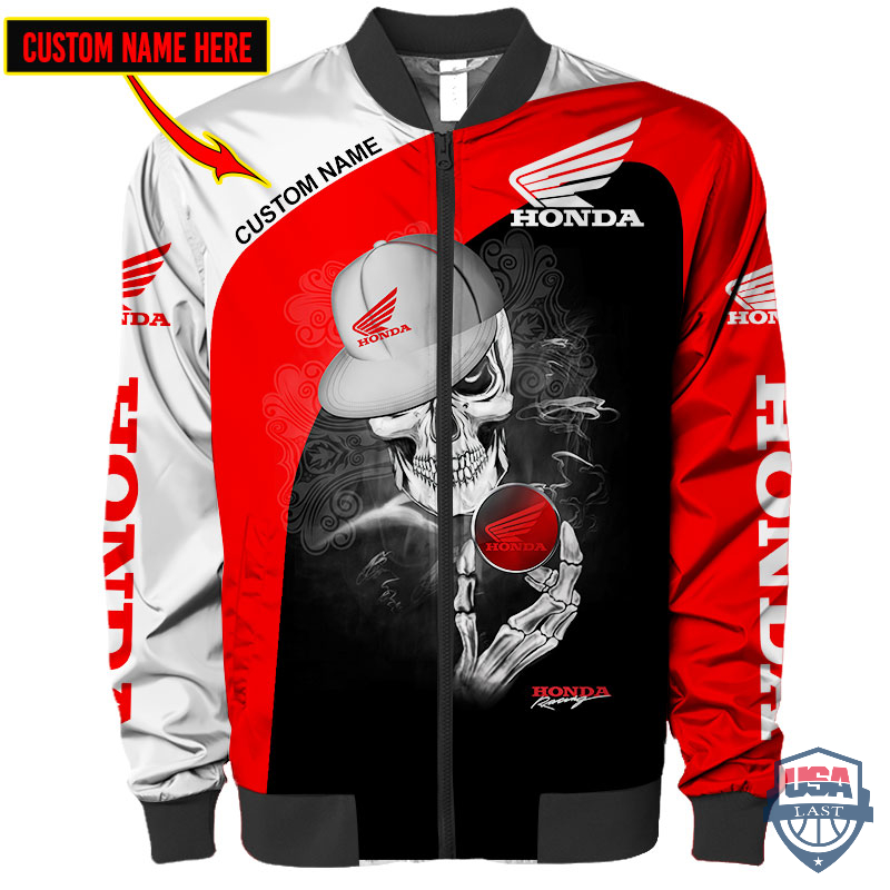 Honda Dead Skull Custom Name Bomber Jacket Honda Dead Skull Custom Name Bomber Jacket