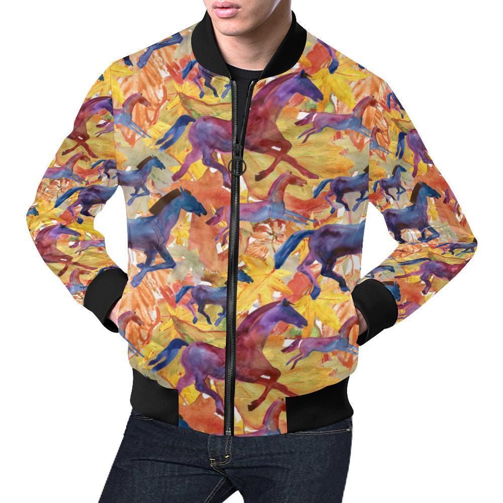 Horse Hand Drawn Pattern Print Mens Bomber Jacket Horse Hand Drawn Pattern Print Mens Bomber Jacket