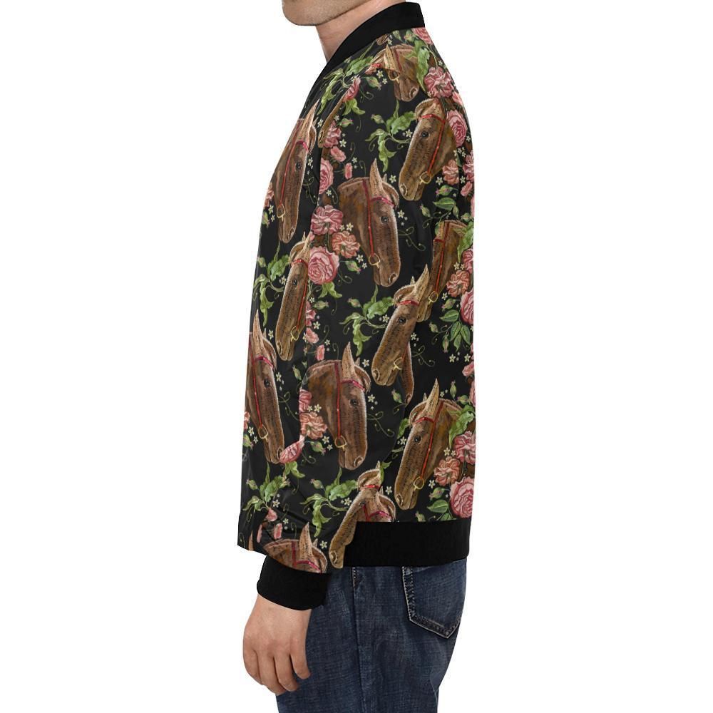 Horse-Rose-Pattern-Print-Mens-Bomber-Jacket-1