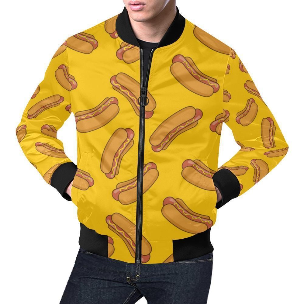 Hot Dog Pattern Print Mens Bomber Jacket Hot Dog Pattern Print Mens Bomber Jacket