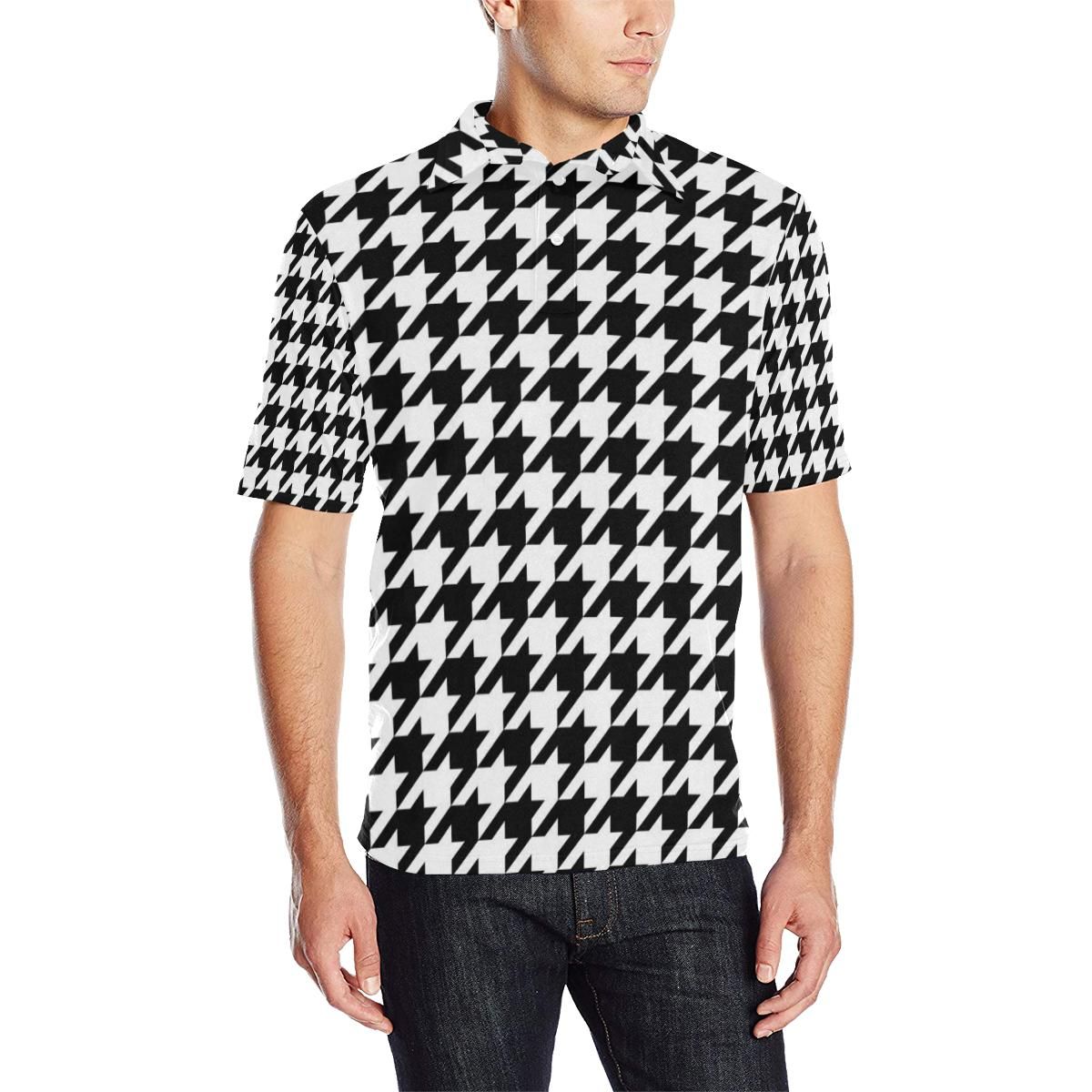 Houndstooth Black White Pattern Print Design 05 Men Polo Shirt Houndstooth Black White Pattern Print Design 05 Men Polo Shirt