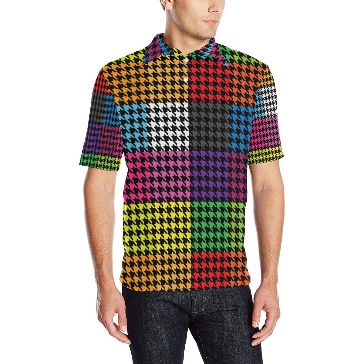 Houndstooth Colorful Pattern Print Design 01 Men Polo Shirt Houndstooth Colorful Pattern Print Design 01 Men Polo Shirt
