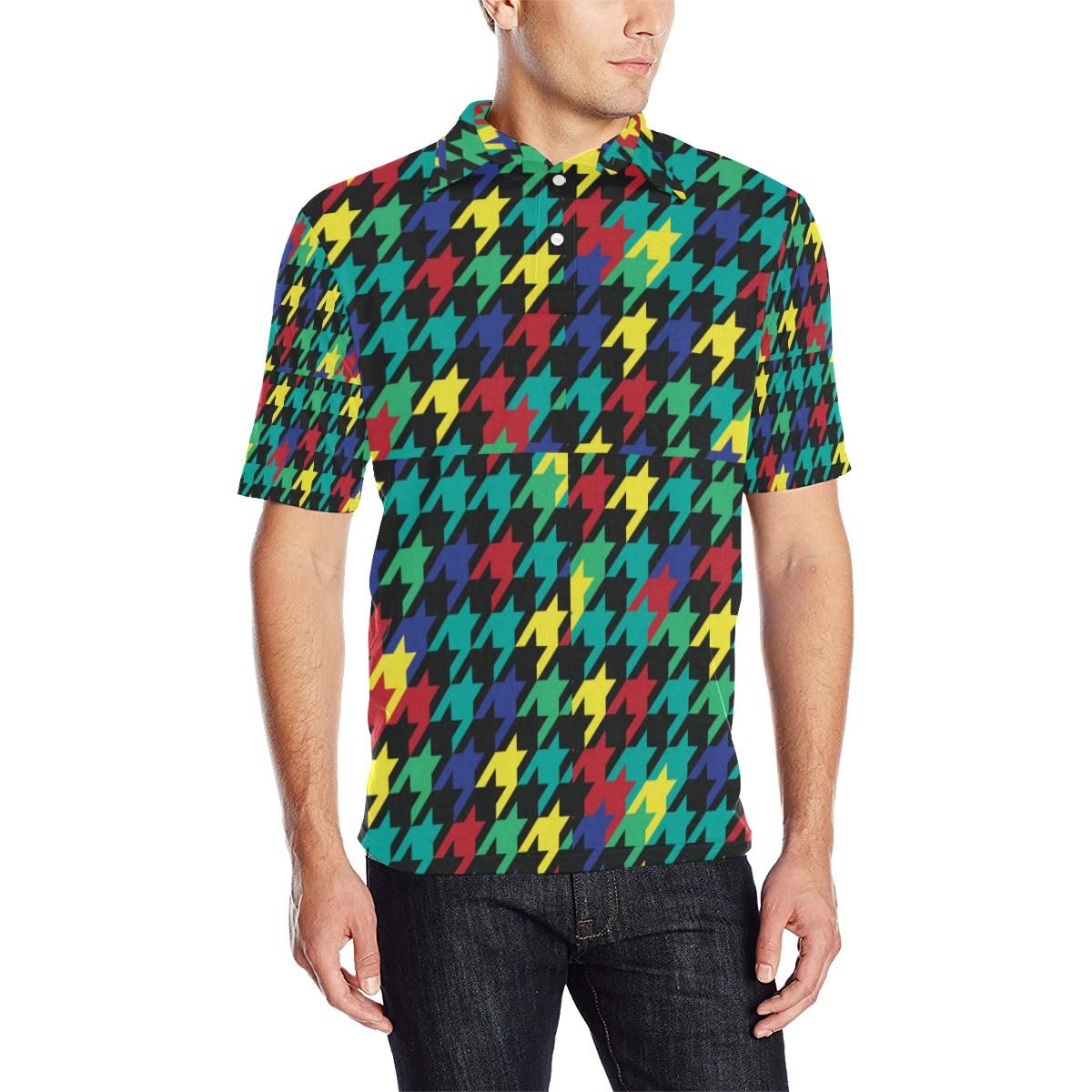 Houndstooth Colorful Pattern Print Design 02 Men Polo Shirt Houndstooth Colorful Pattern Print Design 02 Men Polo Shirt