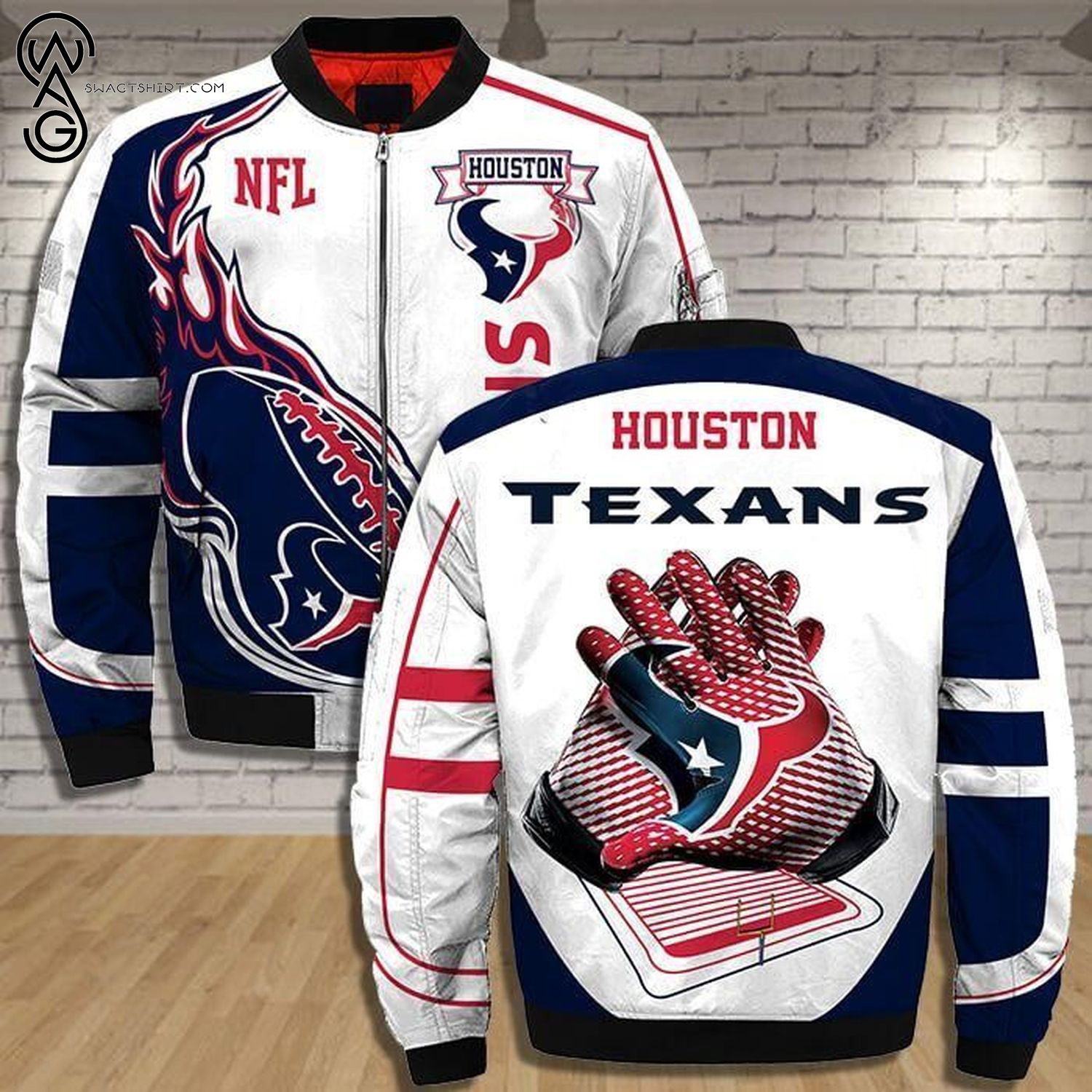 Houston Texans All Over Printed Bomber Jacket Houston Texans All Over Printed Bomber Jacket
