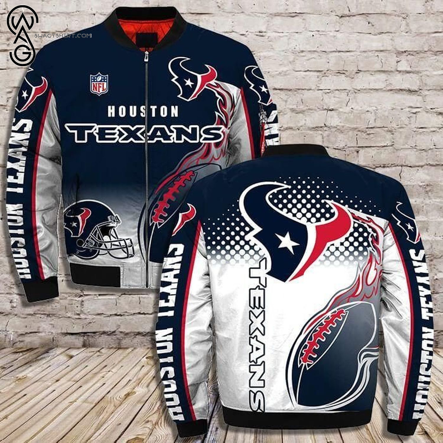 Houston Texans Football Team All Over Printed Bomber Jacket Houston Texans Football Team All Over Printed Bomber Jacket