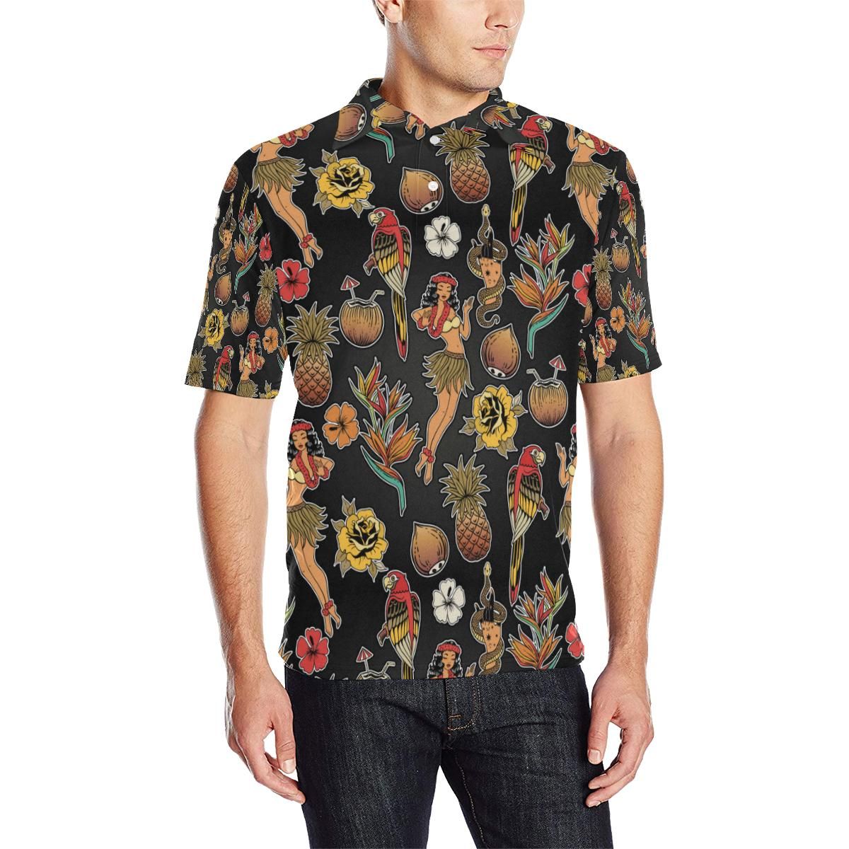 Hula Dancers Hawaiian Style Pattern Print Design 0 Men Polo Shirt Hula Dancers Hawaiian Style Pattern Print Design 0 Men Polo Shirt