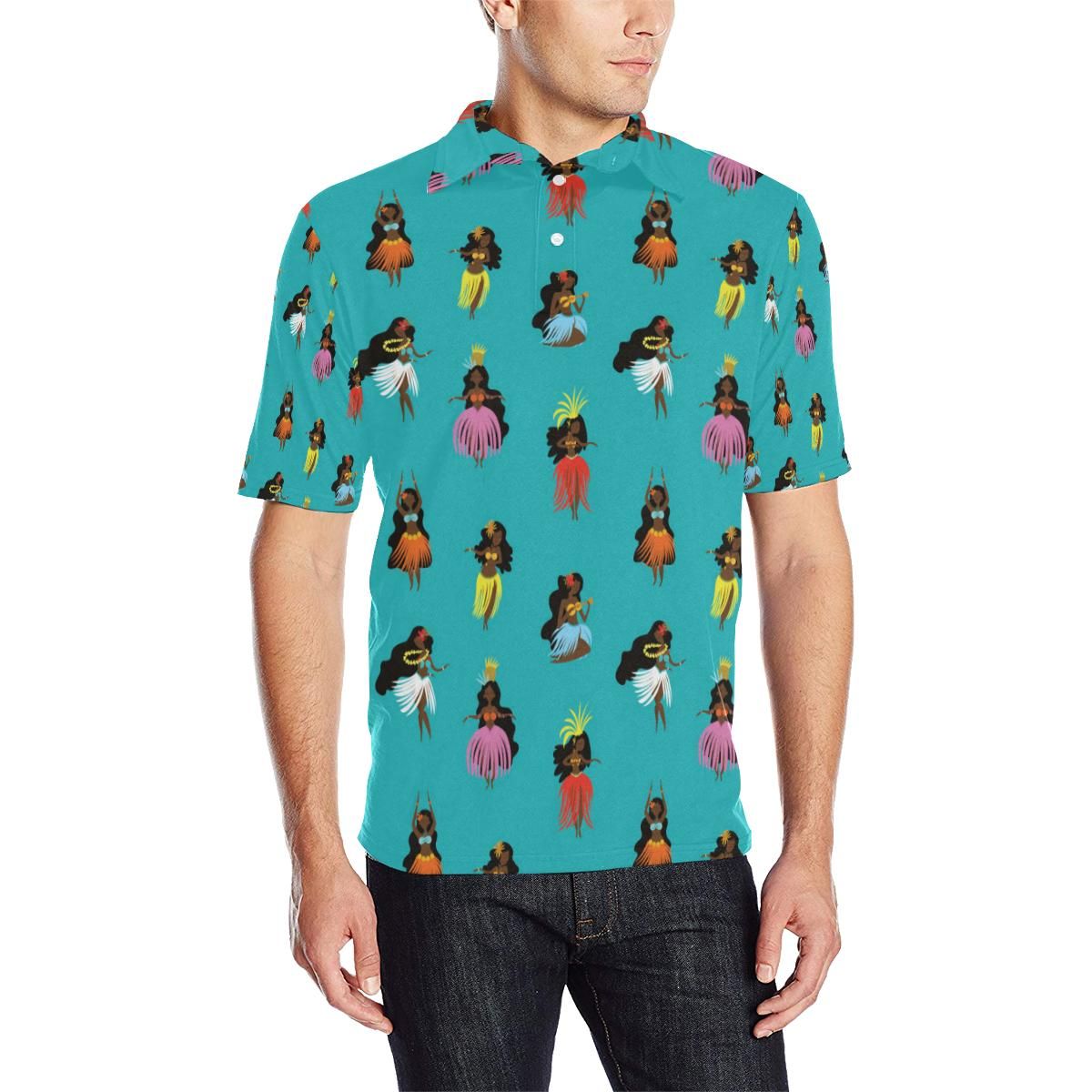 Hula Dancers Pattern Print Design 04 Men Polo Shirt Hula Dancers Pattern Print Design 04 Men Polo Shirt