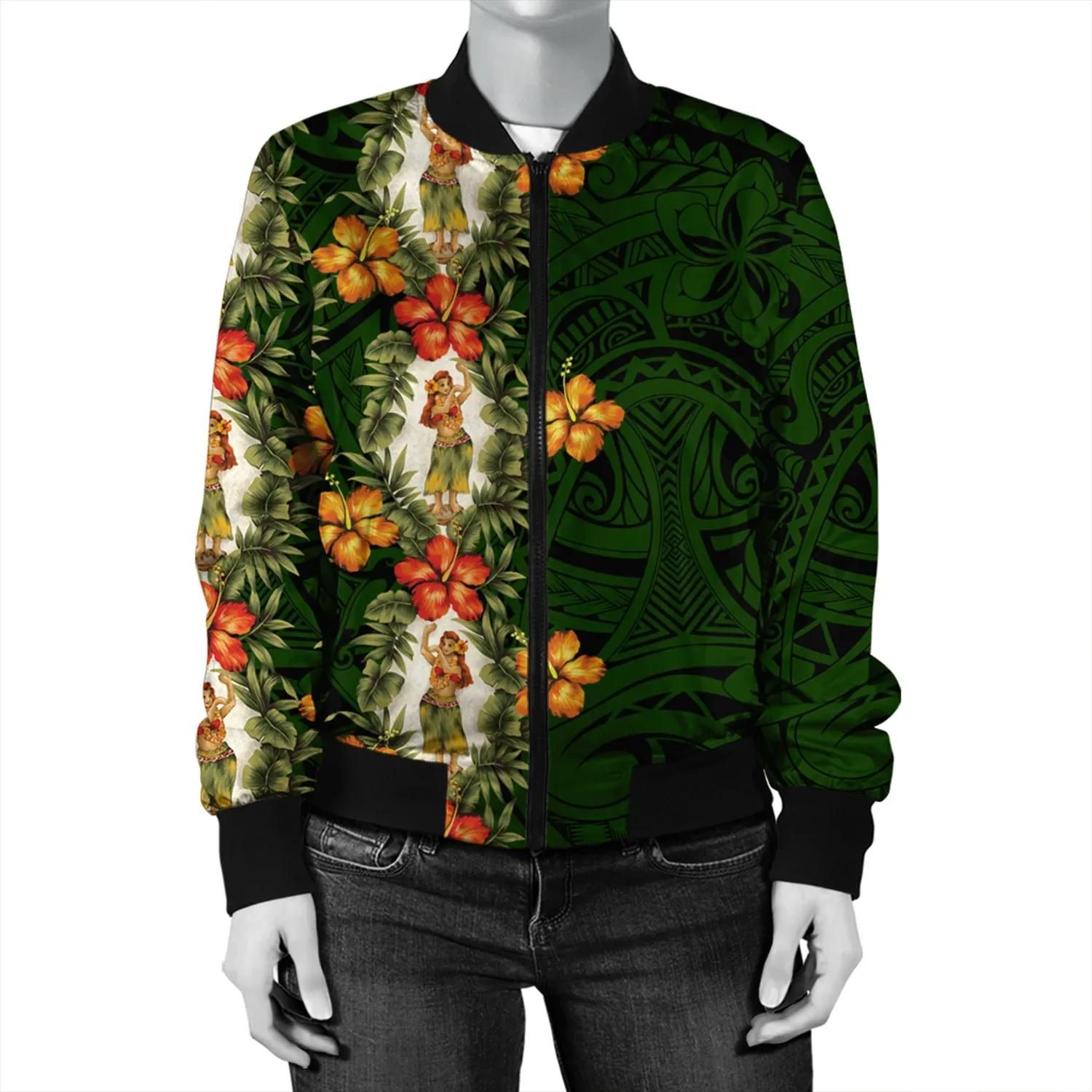 Hula Girl Tropical Style Bomber Jacket AH - J0 Bomber Jacket Hula Girl Tropical Style Bomber Jacket AH - J0 Bomber Jacket