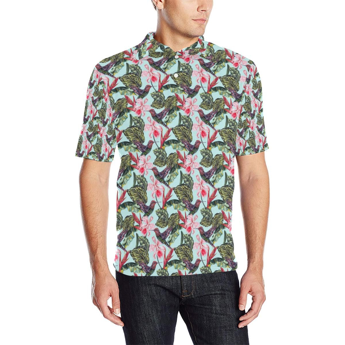 Hummingbird Cute Themed Print Men Polo Shirt Hummingbird Cute Themed Print Men Polo Shirt