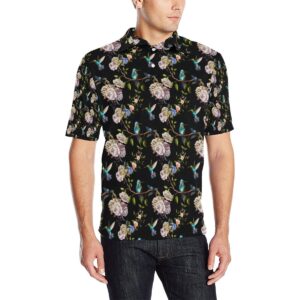 Hummingbird Flower Themed Print Men Polo Shirt