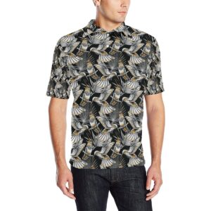 Hummingbird Gold Design Themed Print Men Polo Shirt