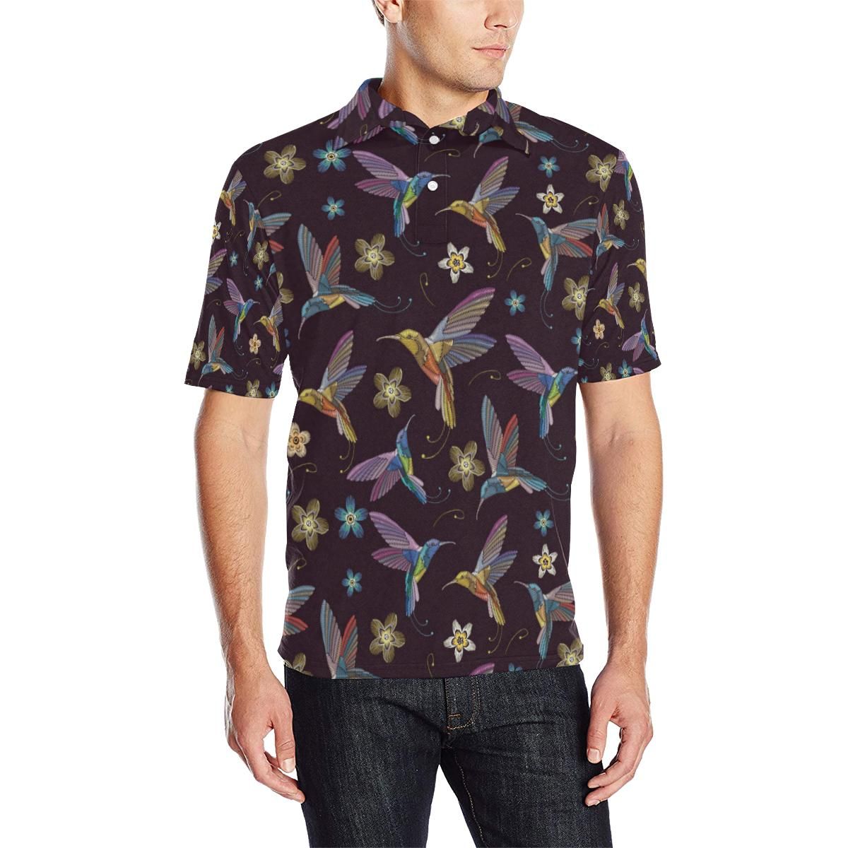 Hummingbird Pattern Print Design 04 Men Polo Shirt Hummingbird Pattern Print Design 04 Men Polo Shirt