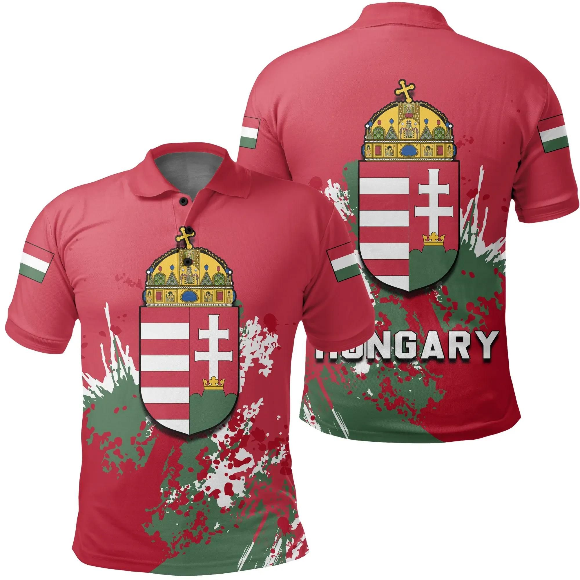 Hungary Coat Of Arms Polo Shirt Spaint Style J8W Hungary Coat Of Arms Polo Shirt Spaint Style J8W