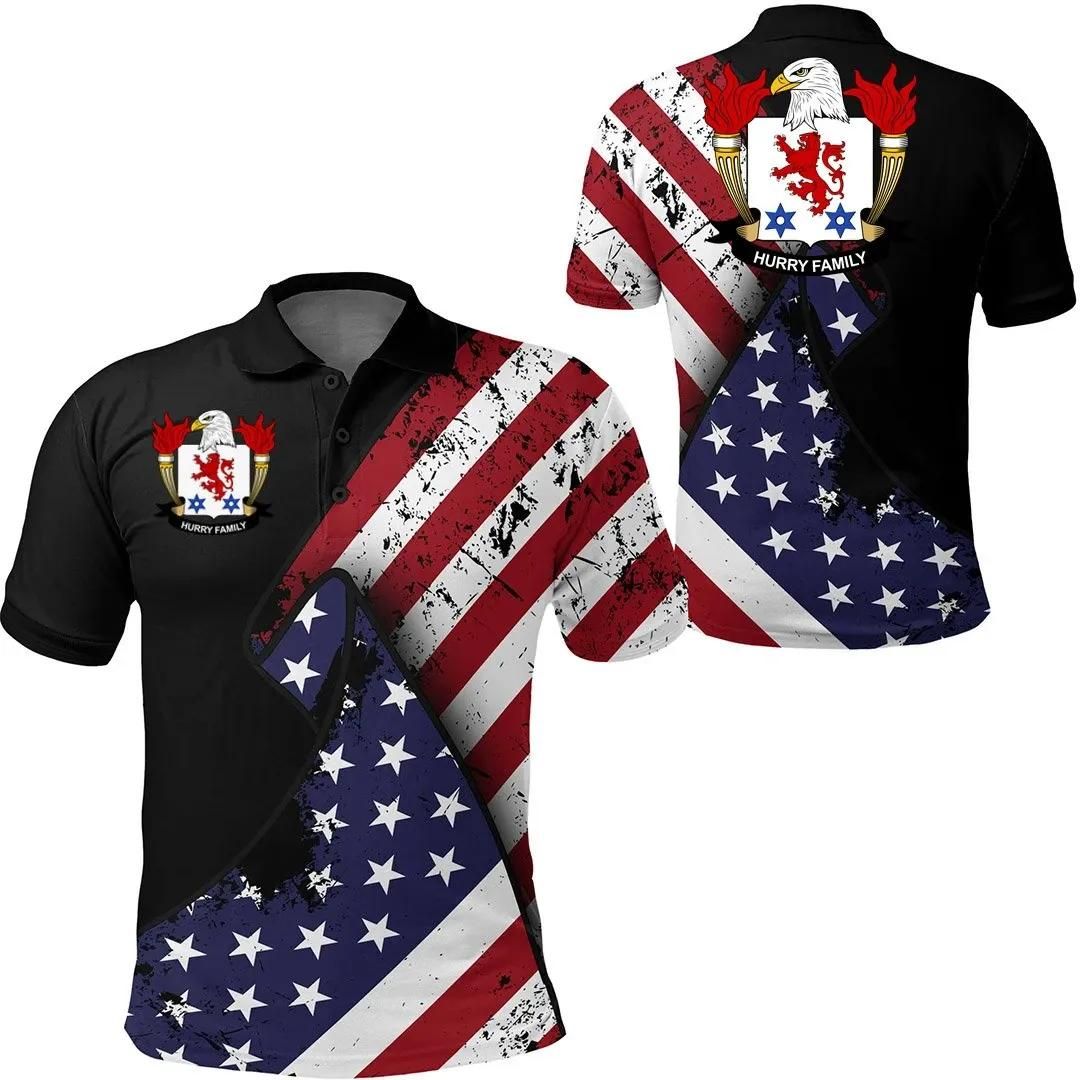 Hurry USA Polo Shirt - Special Grunge Flag - American Family Crest A7 Hurry USA Polo Shirt - Special Grunge Flag - American Family Crest A7