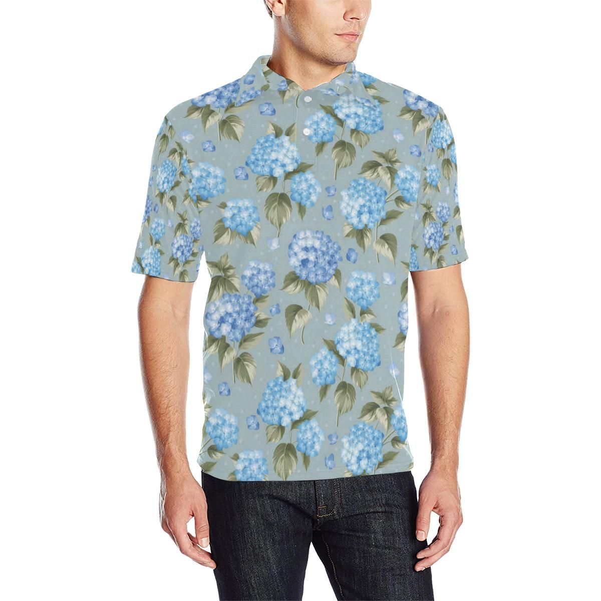 Hydrangea Pattern Print Design 01 Men Polo Shirt Hydrangea Pattern Print Design 01 Men Polo Shirt