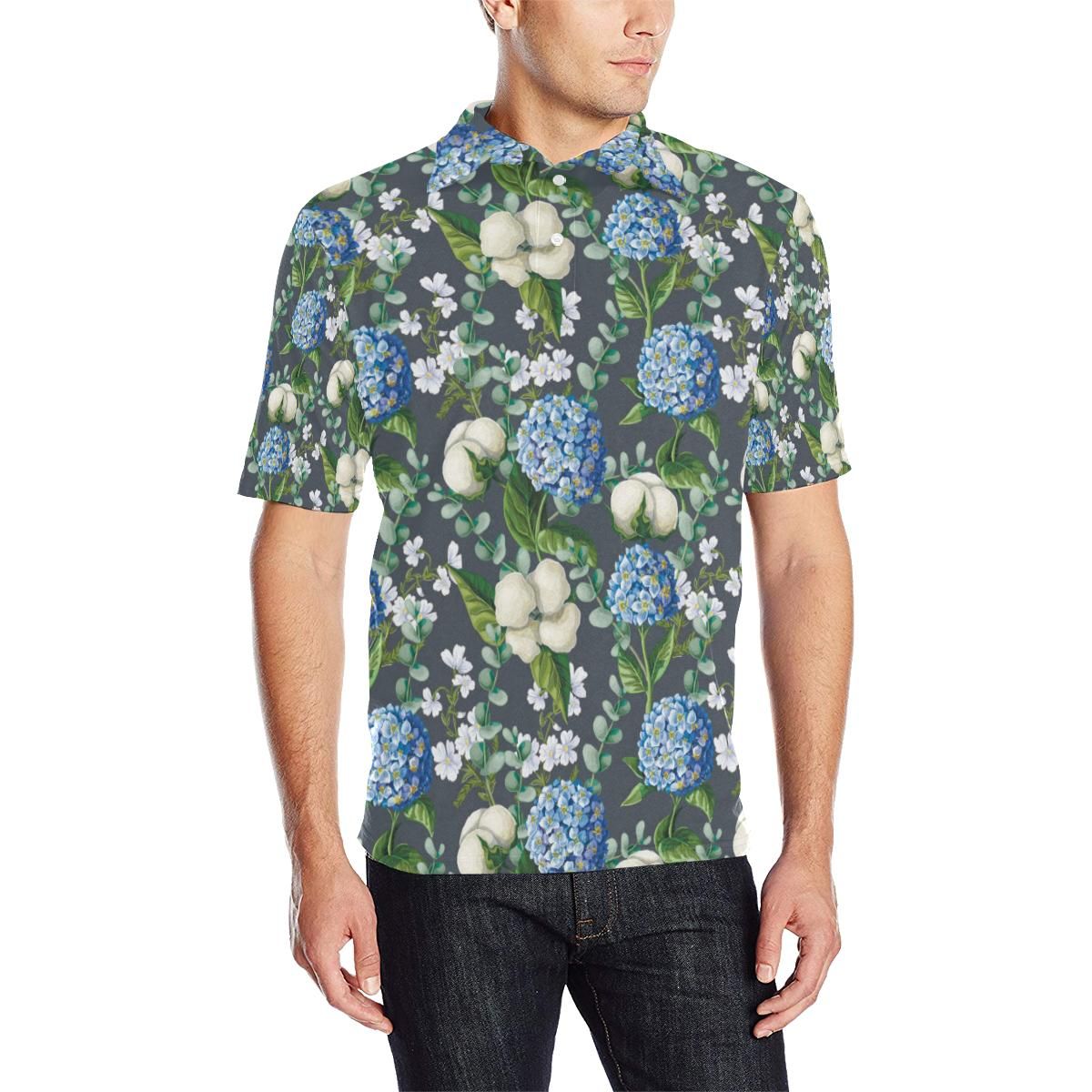 Hydrangea Pattern Print Design 02 Men Polo Shirt Hydrangea Pattern Print Design 02 Men Polo Shirt