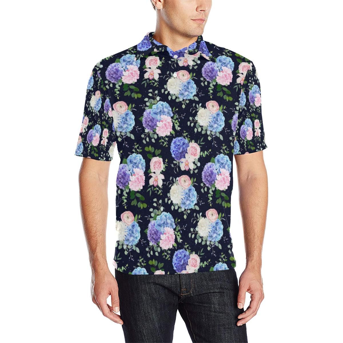 Hydrangea Pattern Print Design Hd01 Men Polo Shirt Hydrangea Pattern Print Design Hd01 Men Polo Shirt