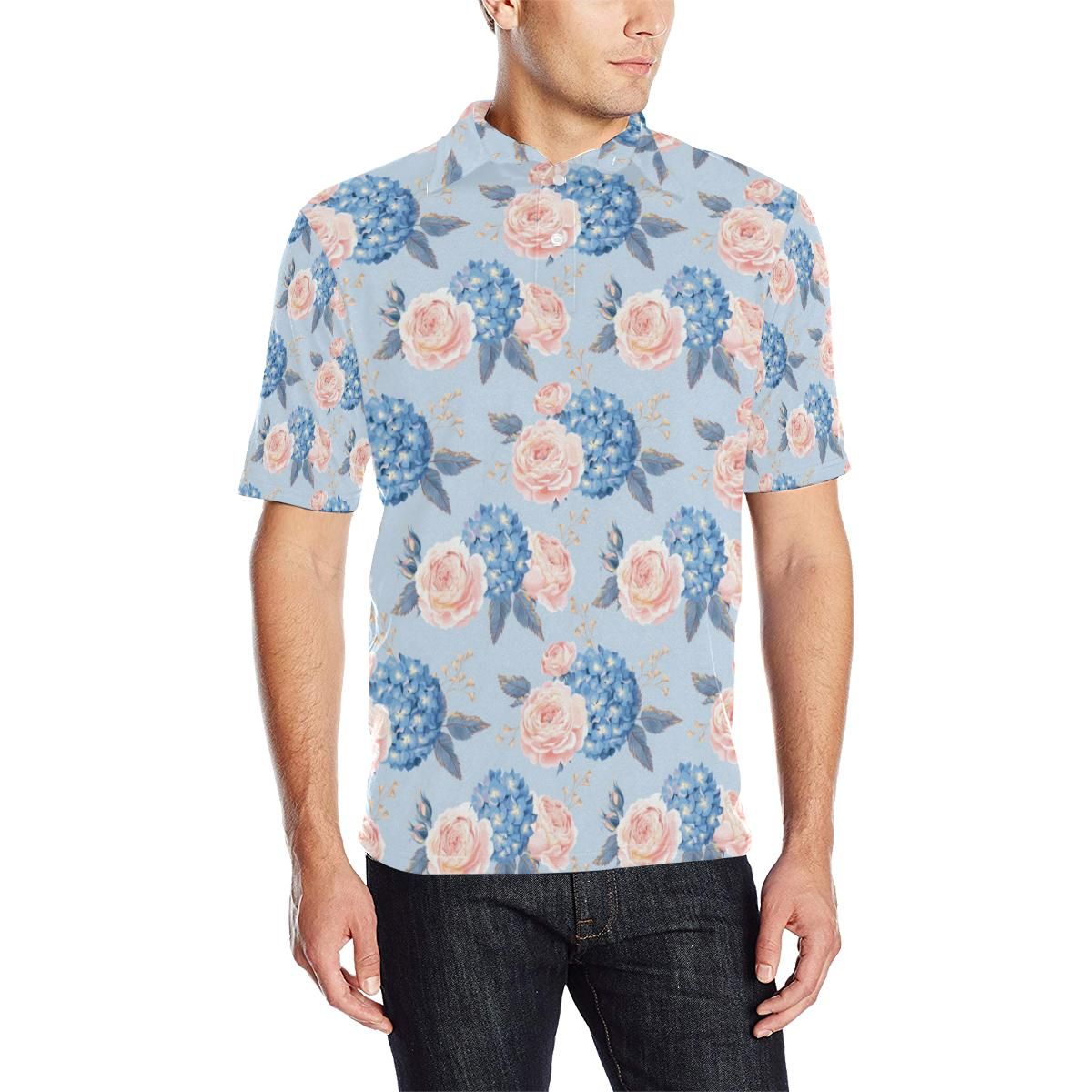 Hydrangea Pattern Print Design Hd06 Men Polo Shirt Hydrangea Pattern Print Design Hd06 Men Polo Shirt