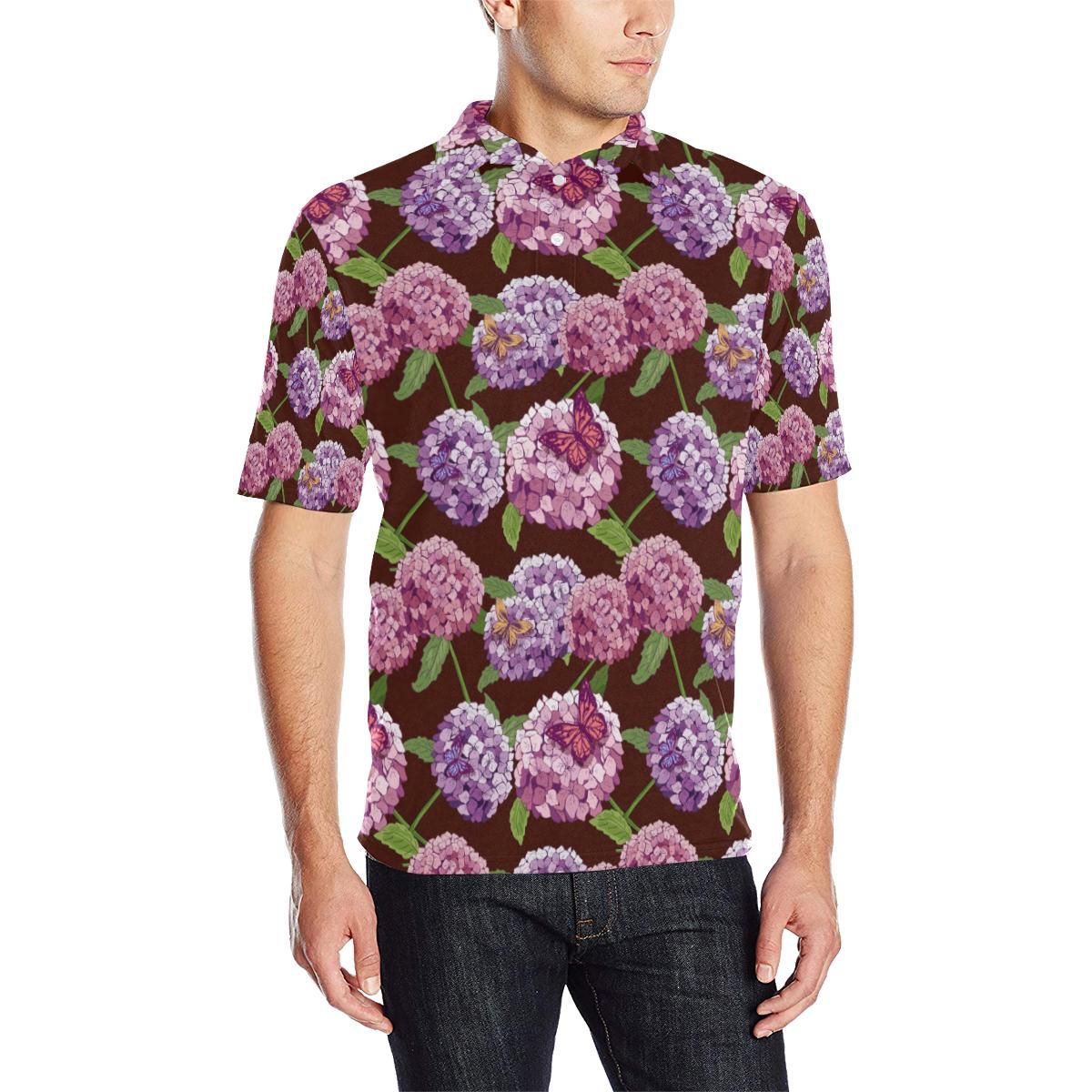 Hydrangea Pattern Print Design Hd08 Men Polo Shirt Hydrangea Pattern Print Design Hd08 Men Polo Shirt