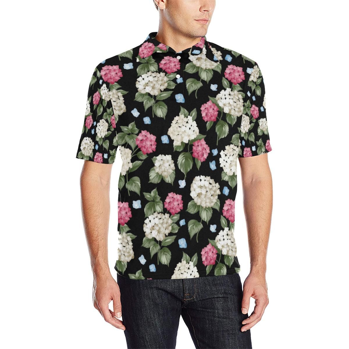 Hydrangea Pattern Print Design Hd09 Men Polo Shirt Hydrangea Pattern Print Design Hd09 Men Polo Shirt