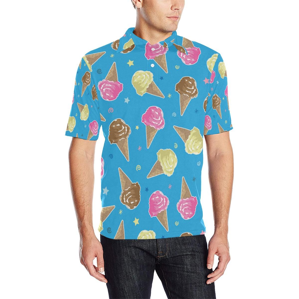 Ice Cream Pattern Print Design 01 Men Polo Shirt Ice Cream Pattern Print Design 01 Men Polo Shirt