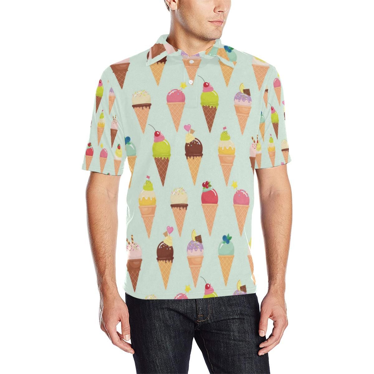 Ice Cream Pattern Print Design 03 Men Polo Shirt Ice Cream Pattern Print Design 03 Men Polo Shirt
